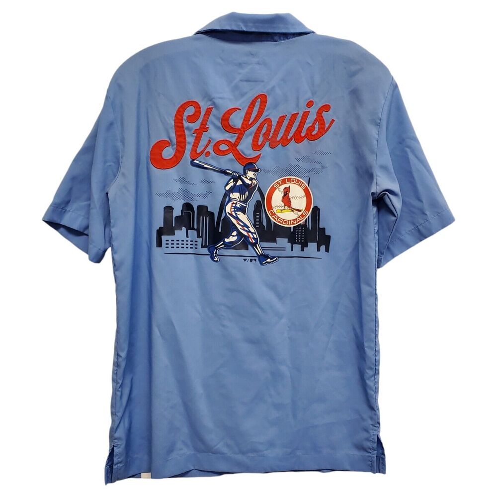ST LOUIS CARDINALS Shirt Mens Small Blue Embroider Spell Out Button Up FANATICS